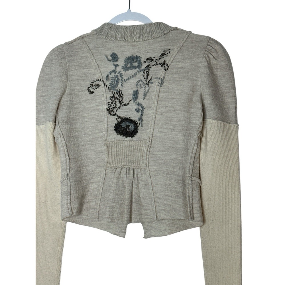 Free people‎ Jacket Women's XS 100%Wool  embroidery Crop Cozy Boho Stretch - Picture 9 of 9